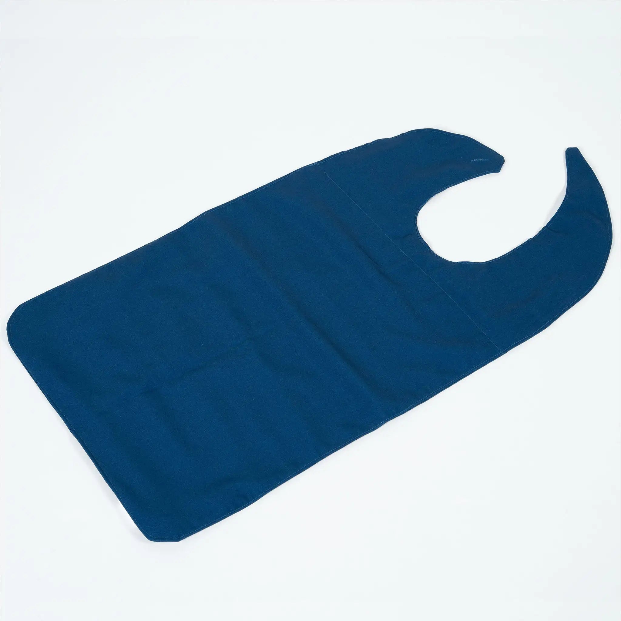 Flat lay of the navy StayDry absorbent and waterproof clothing protector bib. Designed for adults and seniors, this full-coverage bib provides reliable protection against spills, stains, and moisture.