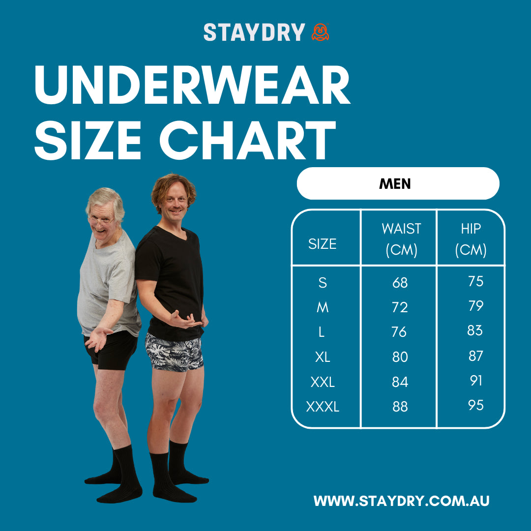 Mens waterproof underwear size chart